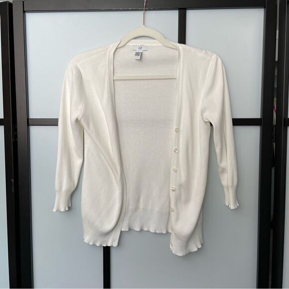 [xs/s] GAP Women’s White Ribbed Knit 100% Cotton Button Down 90s Baby Cardigan - Picture 6 of 15
